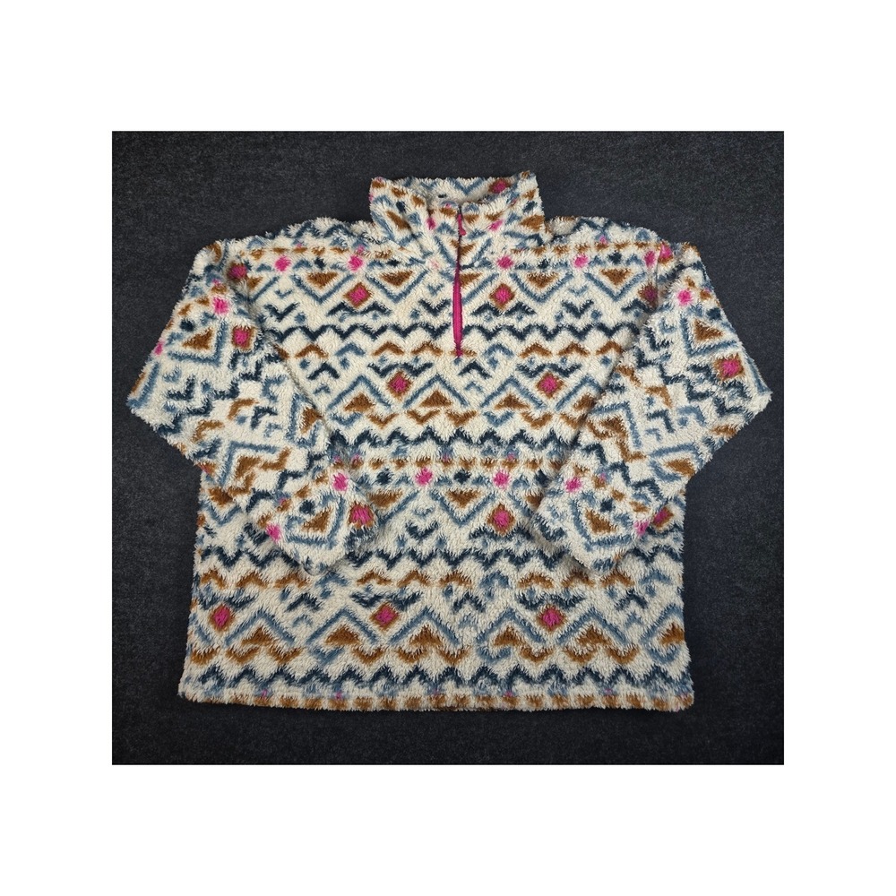 Eddie Bauer Womens Fleece 1/4 Zip Cozy Sweater Geometric Aztec Pink Size XXL